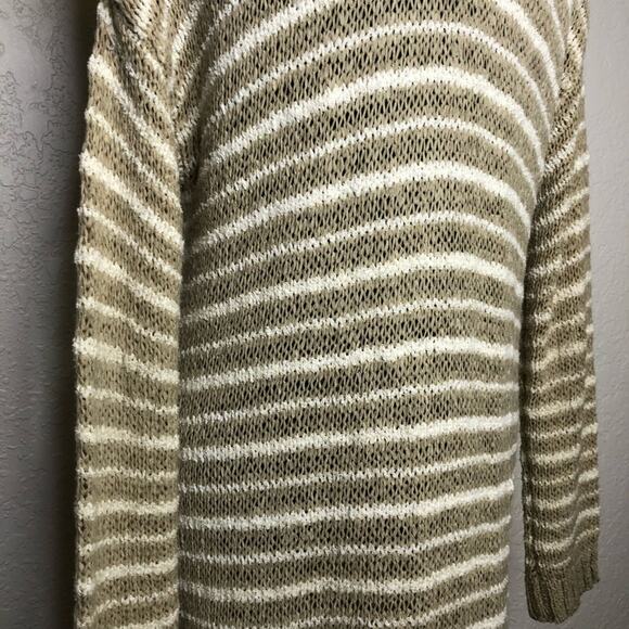 Soft Surroundings tan cream striped knit open front long cardigan sweater Small - Picture 9 of 14
